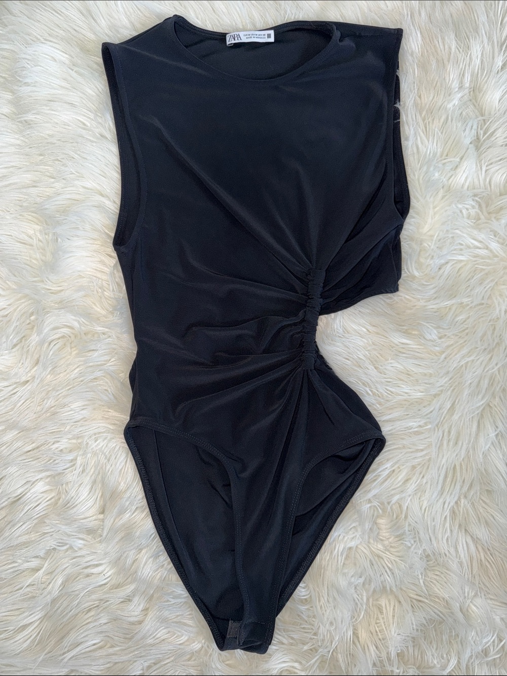 Zara Black Sleeveless Ruched One-Piece Bodysuit